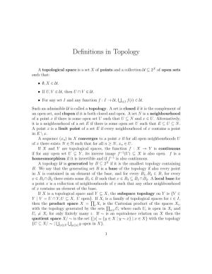 Definitions in Topology