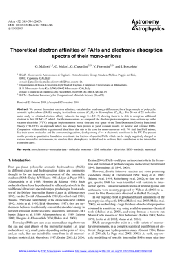 Theoretical Electron Affinities of Pahs and Electronic Absorption Spectra Of