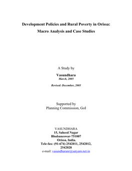 Development Policies and Rural Poverty in Orissa: Macro Analysis and Case Studies
