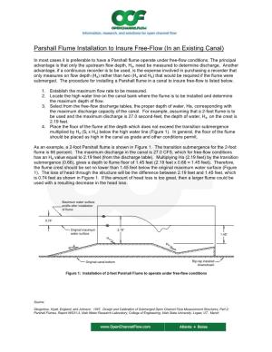 Parshall Flume Installation to Insure Free-Flow (In an Existing Canal)