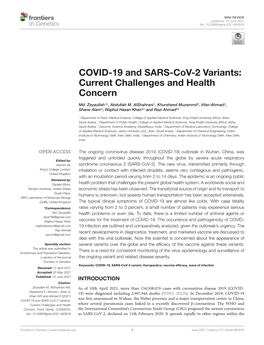 COVID-19 and SARS-Cov-2 Variants: Current Challenges and Health Concern