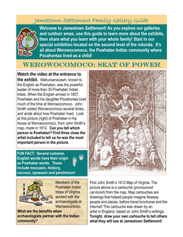 Jamestown Settlement Family Gallery Guide WEROWOCOMOCO: SEAT