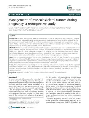 Management of Musculoskeletal Tumors During Pregnancy: a Retrospective Study Lukas K