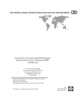 Innovation in the Sovereign Debt Regime: from the Paris Club to Enhanced HIPC and Beyond A