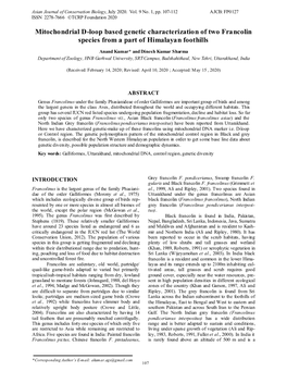 Mitochondrial D-Loop Based Genetic Characterization of Two Francolin Species from a Part of Himalayan Foothills