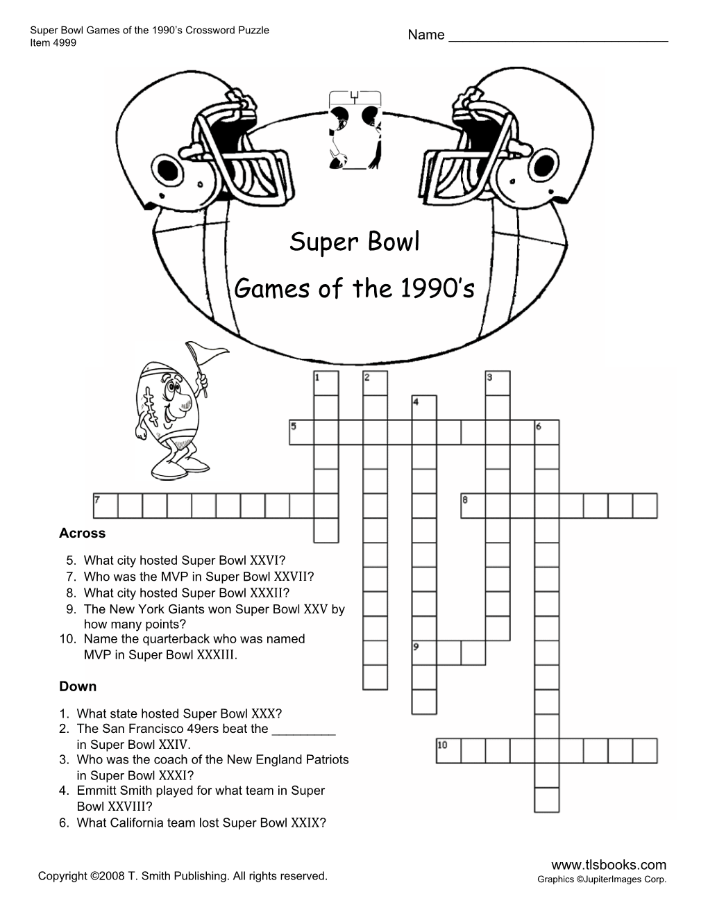 Super Bowl Games of the 1990'S Crossword Puzzle