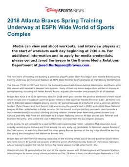 2018 Atlanta Braves Spring Training Underway at ESPN Wide World of Sports Complex