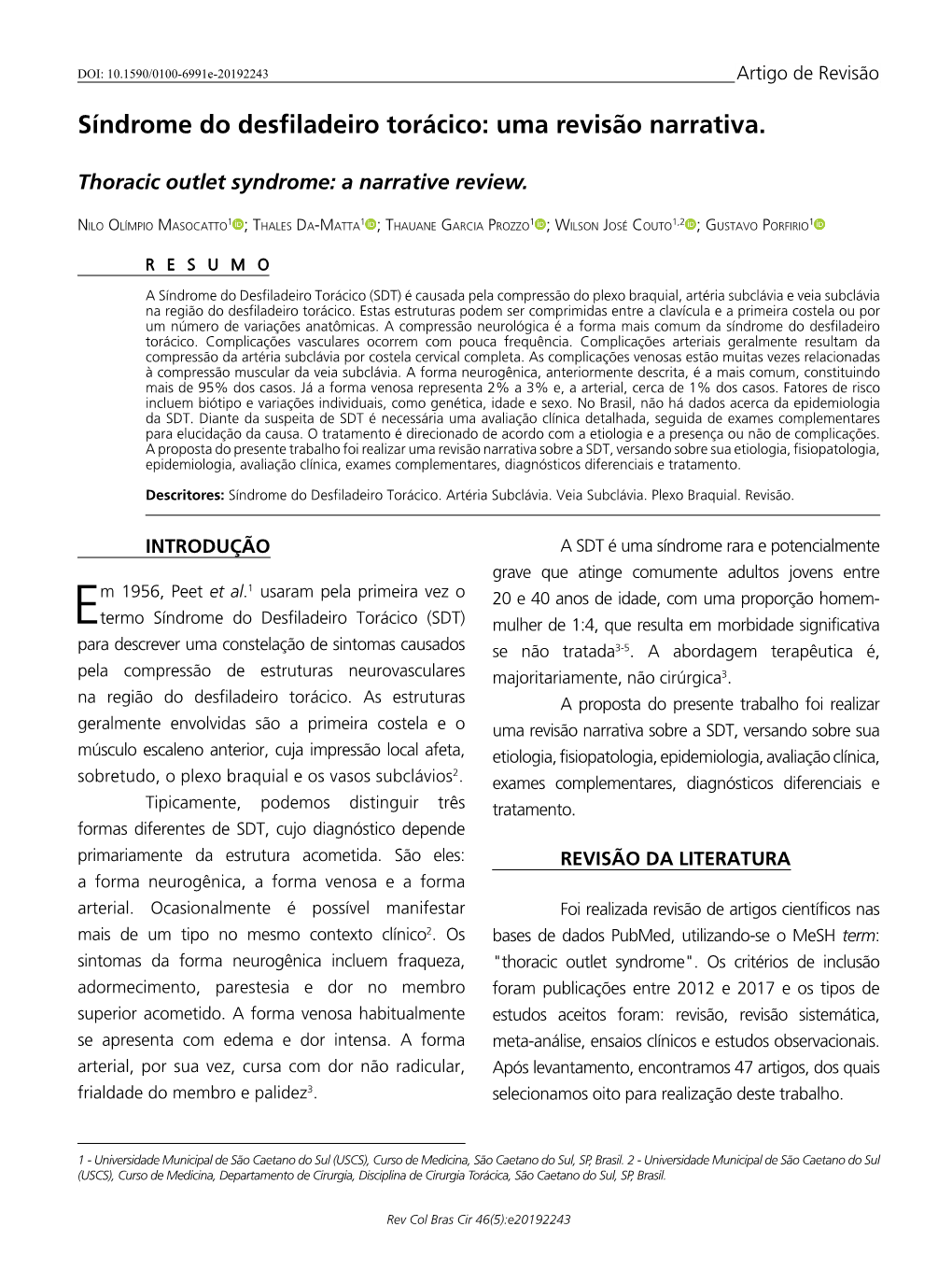 Thoracic Outlet Syndrome: a Narrative Review