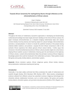 Re-Mythogolising Ubuntu Through Reflections on the Ethnomathematics of African Cultures