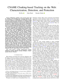 CNAME Cloaking-Based Tracking on the Web: Characterization, Detection, and Protection Ha Dao Johan Mazel Kensuke Fukuda