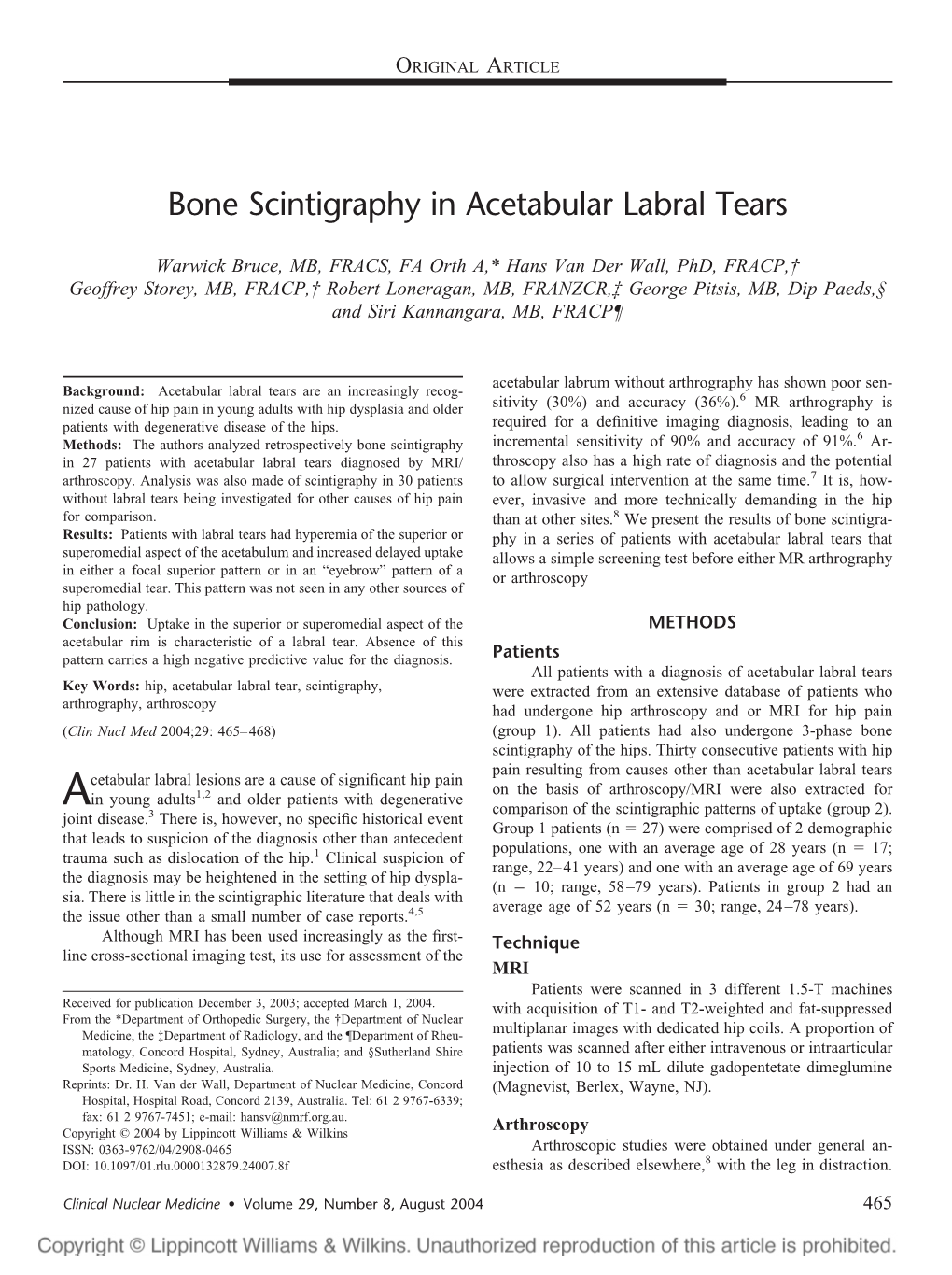 Bone Scintigraphy in Acetabular Labral Tears