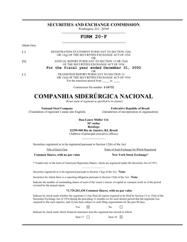 COMPANHIA SIDERÚRGICA NACIONAL (Exact Name of Registrant As Specified in Its Charter)