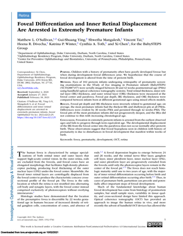 Foveal Differentiation and Inner Retinal Displacement Are Arrested in Extremely Premature Infants