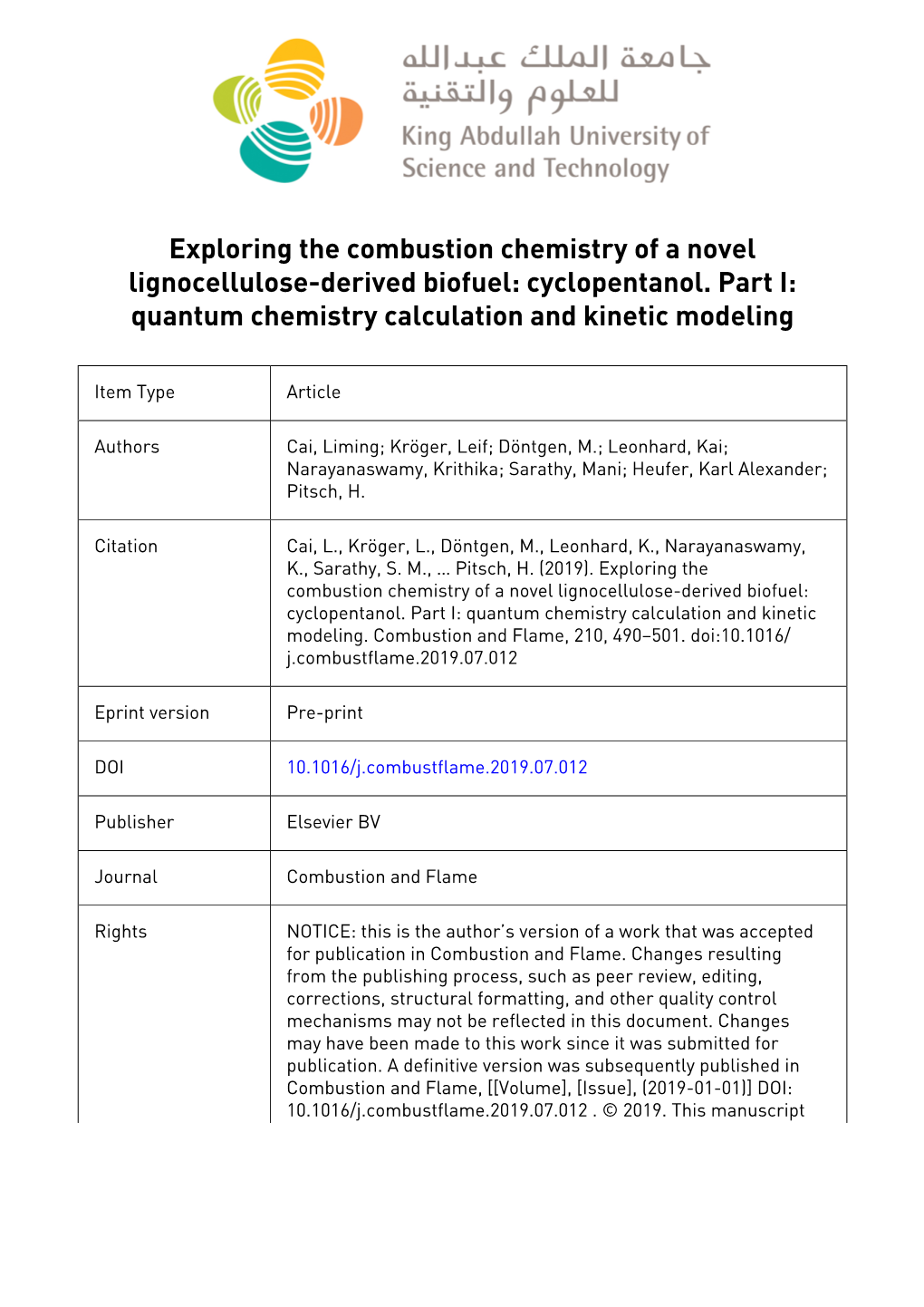 Cyclopentanol. Part I: Quantum Chemistry Calculation and Kinetic Modeling