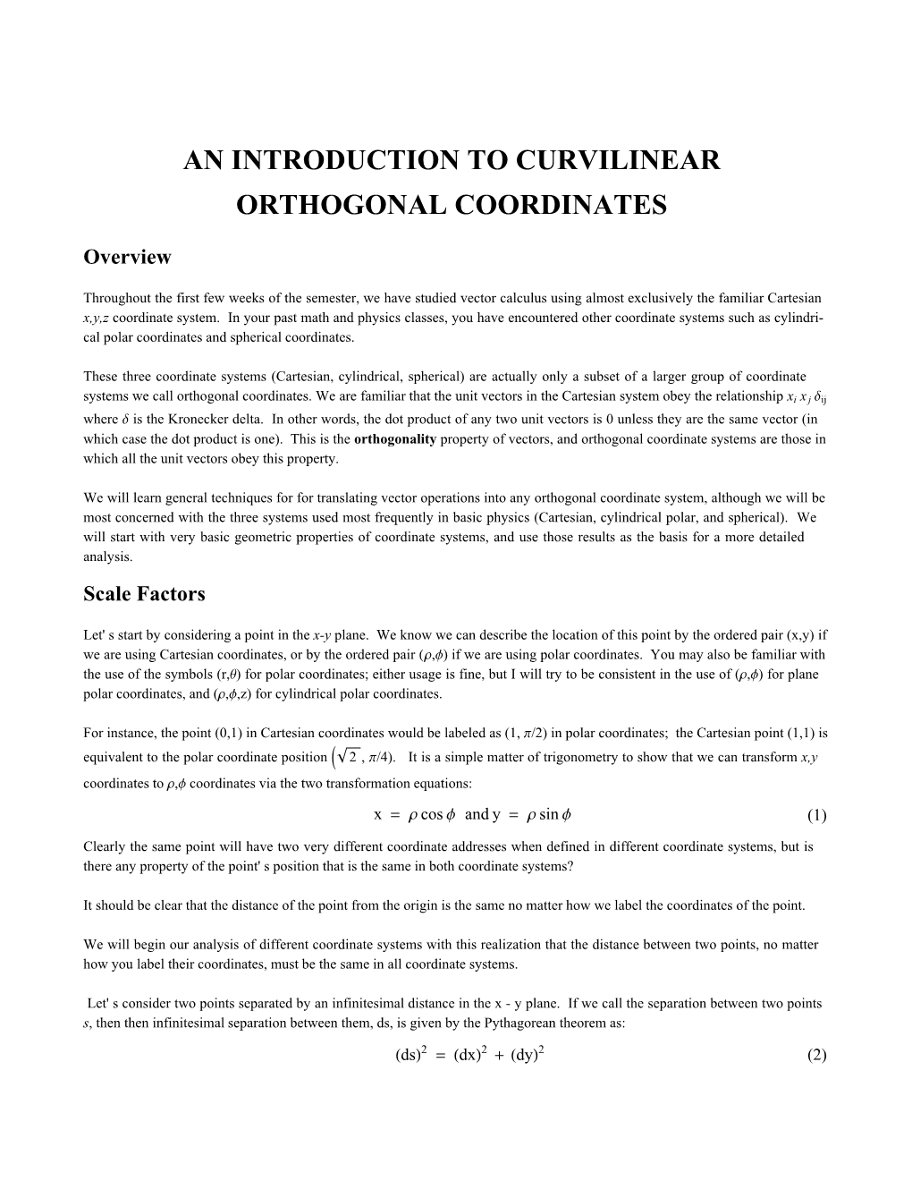 Orthogonal Curvilinear Coordinates