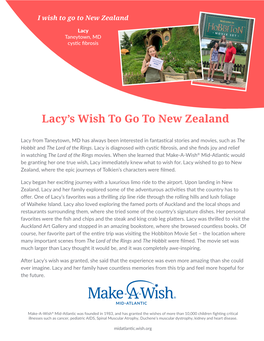 Lacy's Wish to Go to New Zealand