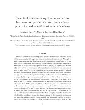 Theoretical Estimates of Equilibrium Carbon and Hydrogen Isotope Eﬀects in Microbial Methane Production and Anaerobic Oxidation of Methane