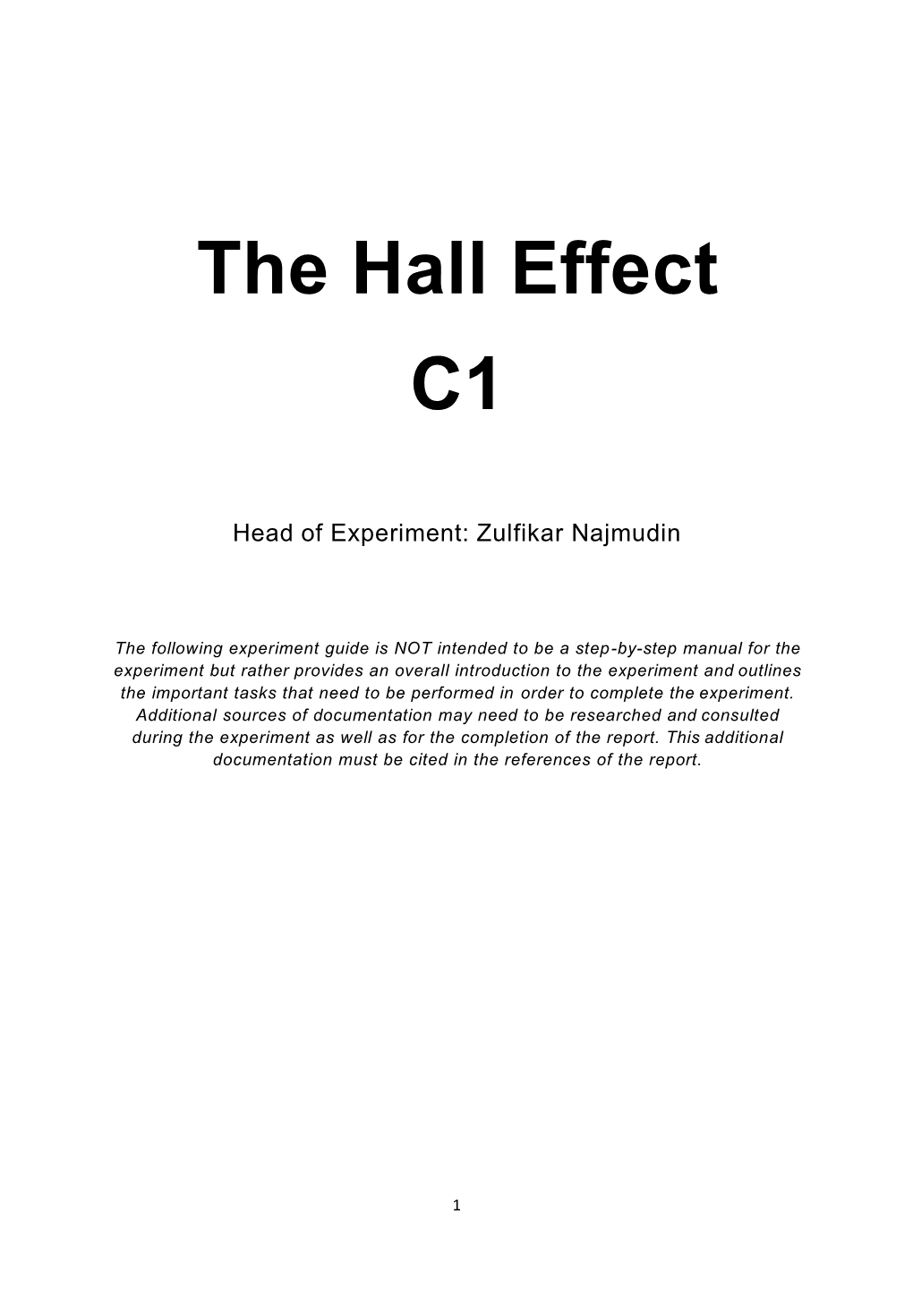 The Hall Effect C1