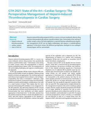 GTH 2021 State of the Art—Cardiac Surgery: the Perioperative Management of Heparin-Induced Thrombocytopenia in Cardiac Surgery