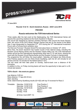Russia Welcomes the TCR International Series