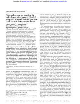 Ventral Neural Patterning by Nkx Homeobox Genes: Nkx6.1 Controls Somatic Motor Neuron and Ventral Interneuron Fates