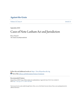 Cases of Note-Lanham Act and Jurisdiction Bruce Strauch the Citadel, Strauchb@Citadel.Edu