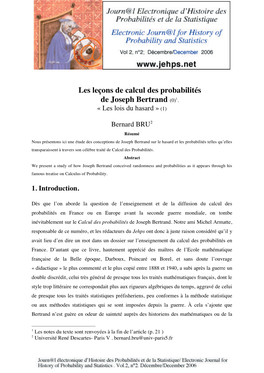 Les Leçons De Calcul Des Probabilités De Joseph Bertrand (0)1