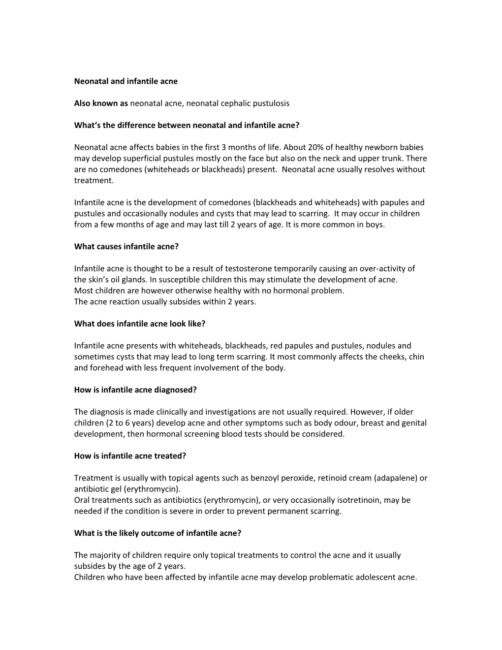 Neonatal and Infantile Acne