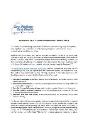 Wsava Position Statement on the Dog and Cat Meat Trade