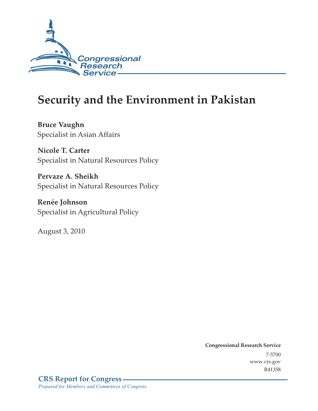 Security and the Environment in Pakistan