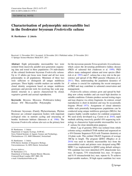 Characterisation of Polymorphic Microsatellite Loci in the Freshwater Bryozoan Fredericella Sultana