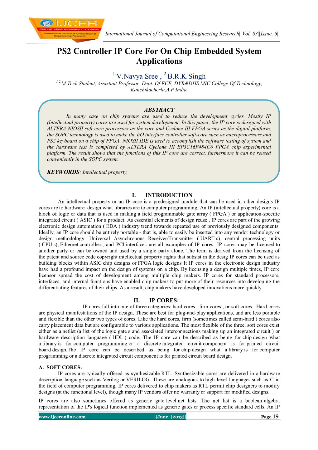 PS2 Controller IP Core for on Chip Embedded System Applications