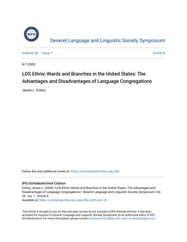 LDS Ethnic Wards and Branches in the United States: the Advantages and Disadvantages of Language Congregations