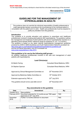 Guideline for the Management of Hyperkalaemia in Adults