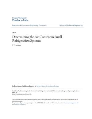 Determining the Air Content in Small Refrigeration Systems V