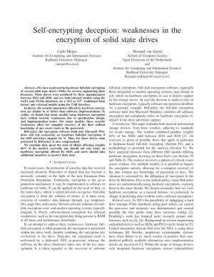 Self-Encrypting Deception: Weaknesses in the Encryption of Solid State Drives