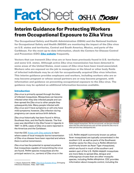 Interim Guidance for Protecting Workers from Occupational Exposure to Zika Virus
