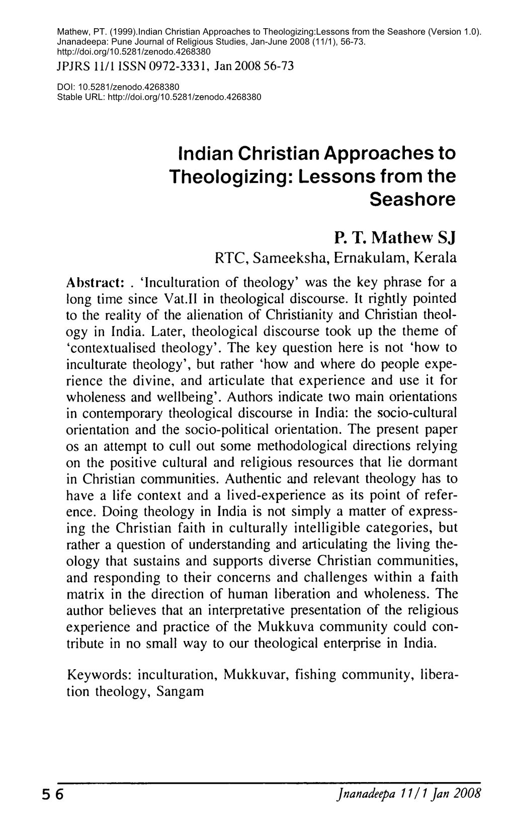 Indian Christian Approaches to Theologizing: Lessons from the Seashore