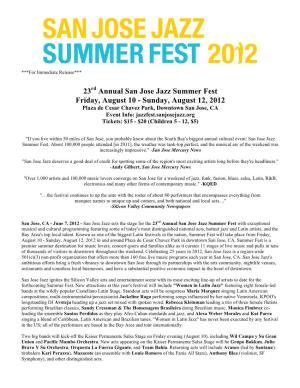 23Rd Annual San Jose Jazz Summer Fest Friday, August 10