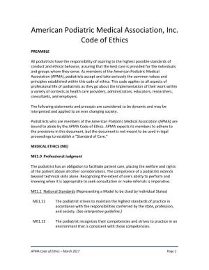 APMA Code of Ethics
