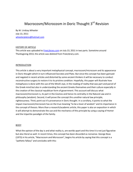 Macrocosm/Microcosm in Doric Thought 3 Revision