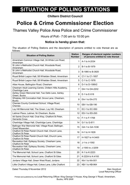 SITUATION of POLLING STATIONS Police & Crime Commissioner