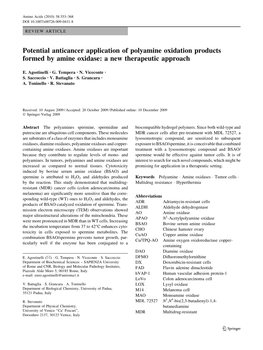 Potential Anticancer Application of Polyamine Oxidation Products Formed by Amine Oxidase: a New Therapeutic Approach