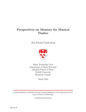 Perspectives on Memory for Musical Timbre