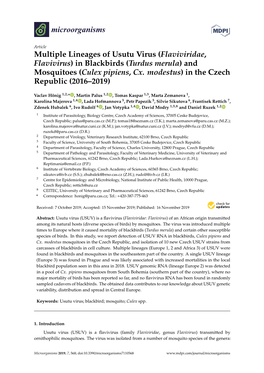 Multiple Lineages of Usutu Virus (Flaviviridae, Flavivirus) in Blackbirds (Turdus Merula) and Mosquitoes (Culex Pipiens, Cx