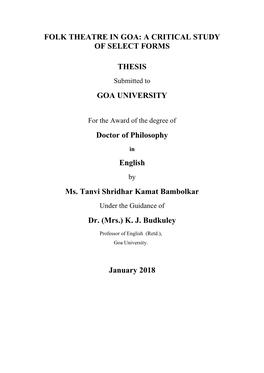 Folk Theatre in Goa: a Critical Study of Select Forms Thesis