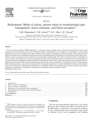 Hydroprene: Mode of Action, Current Status in Stored-Product Pest Management, Insect Resistance, and Future Prospects$