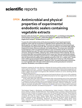 Antimicrobial and Physical Properties of Experimental Endodontic Sealers Containing Vegetable Extracts