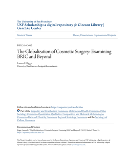 The Globalization of Cosmetic Surgery: Examining BRIC and Beyond Lauren E
