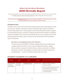 IU Libraries Diversity, Equity, and Inclusion 2020 Report